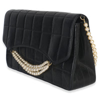 Chanel Vintage Black Lambskin Chocolate Bar Pearl Flap Bag Handbag sv