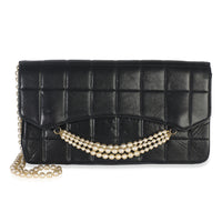 Vintage Black Lambskin Chocolate Bar Pearl Flap Bag