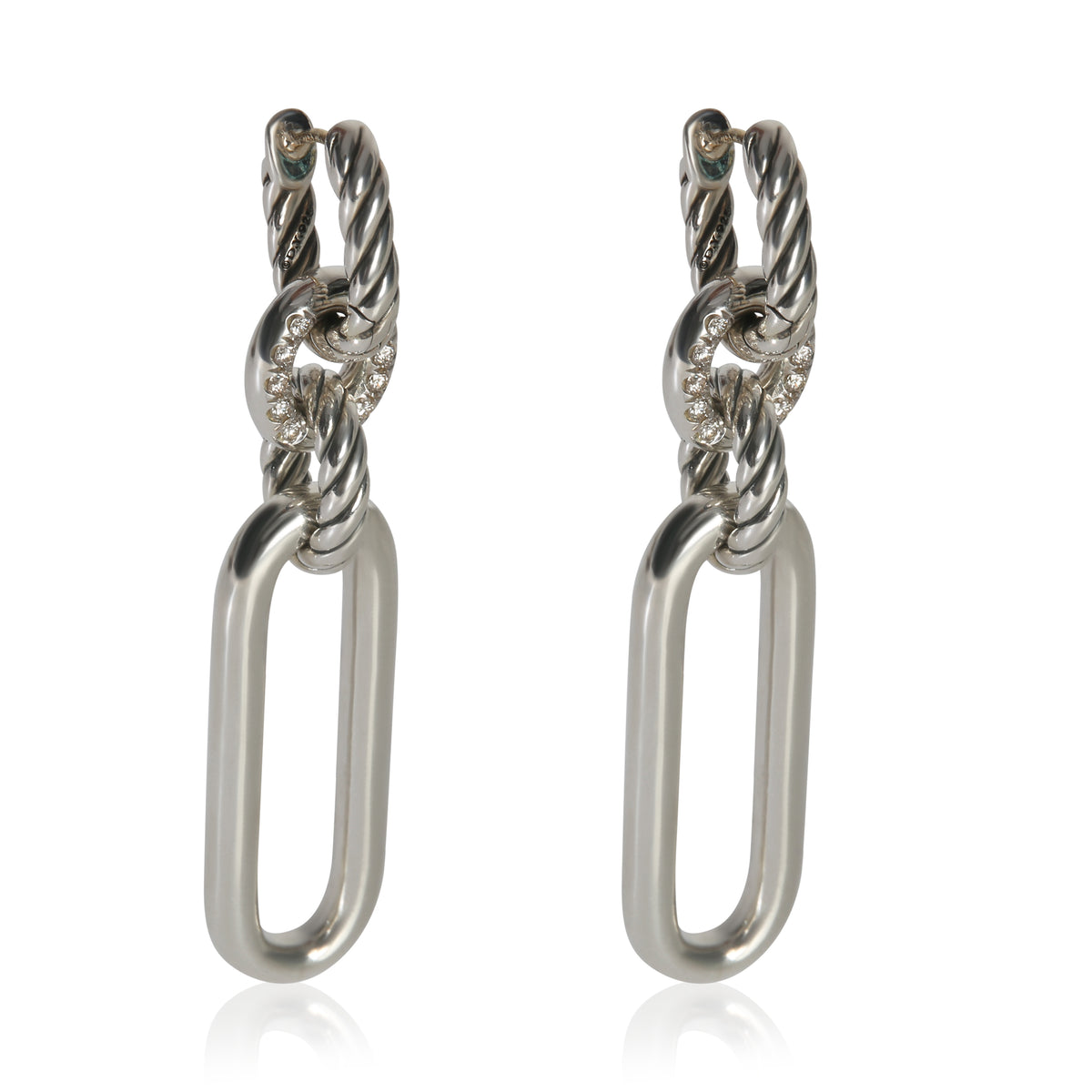 Sterling Silver Diamond Lexington Double Link Drop Earrings