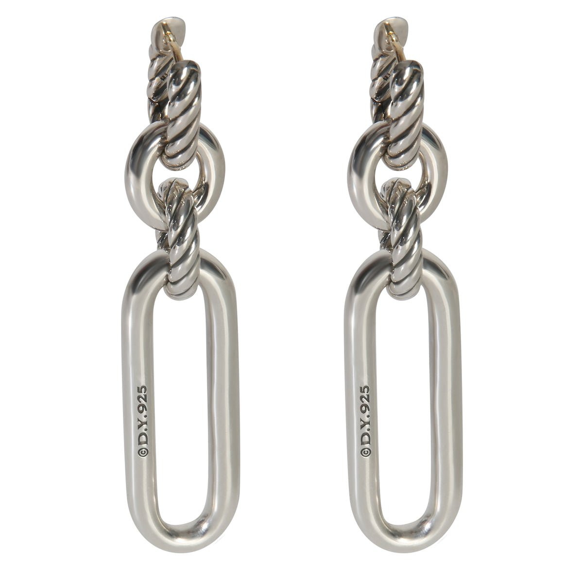 Sterling Silver Diamond Lexington Double Link Drop Earrings