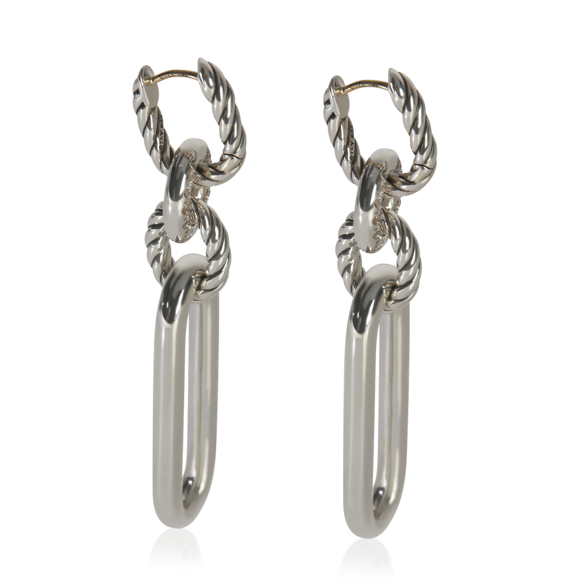 Sterling Silver Diamond Lexington Double Link Drop Earrings