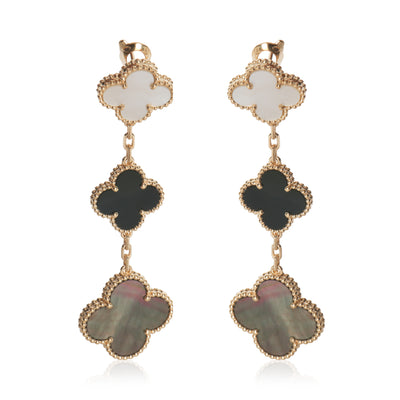 Van Cleef & Arpels Yellow Gold Mother Of Pearl and Onyx Magic Alhambra Earrings fv