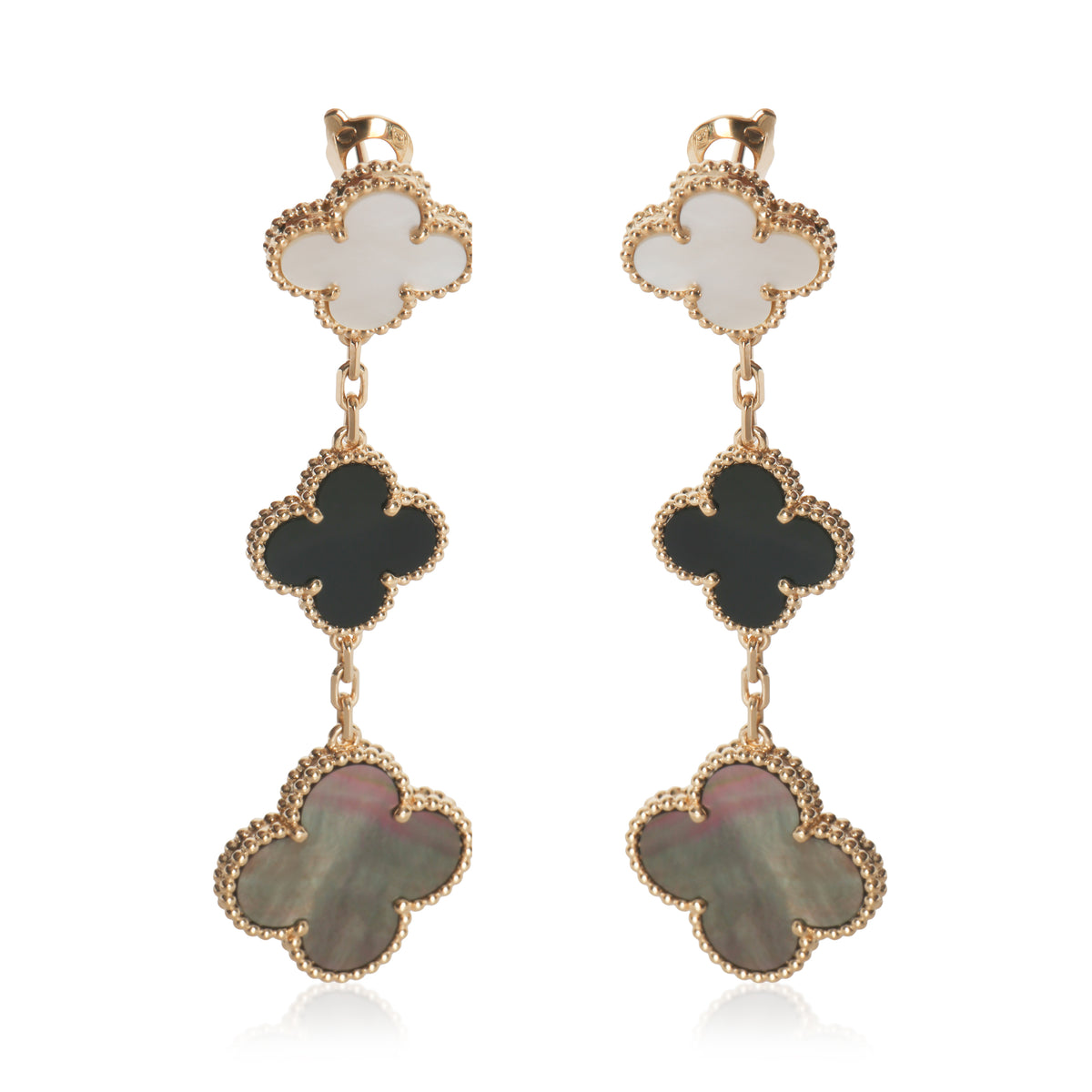 Van Cleef & Arpels Yellow Gold Mother Of Pearl and Onyx Magic Alhambra Earrings fv