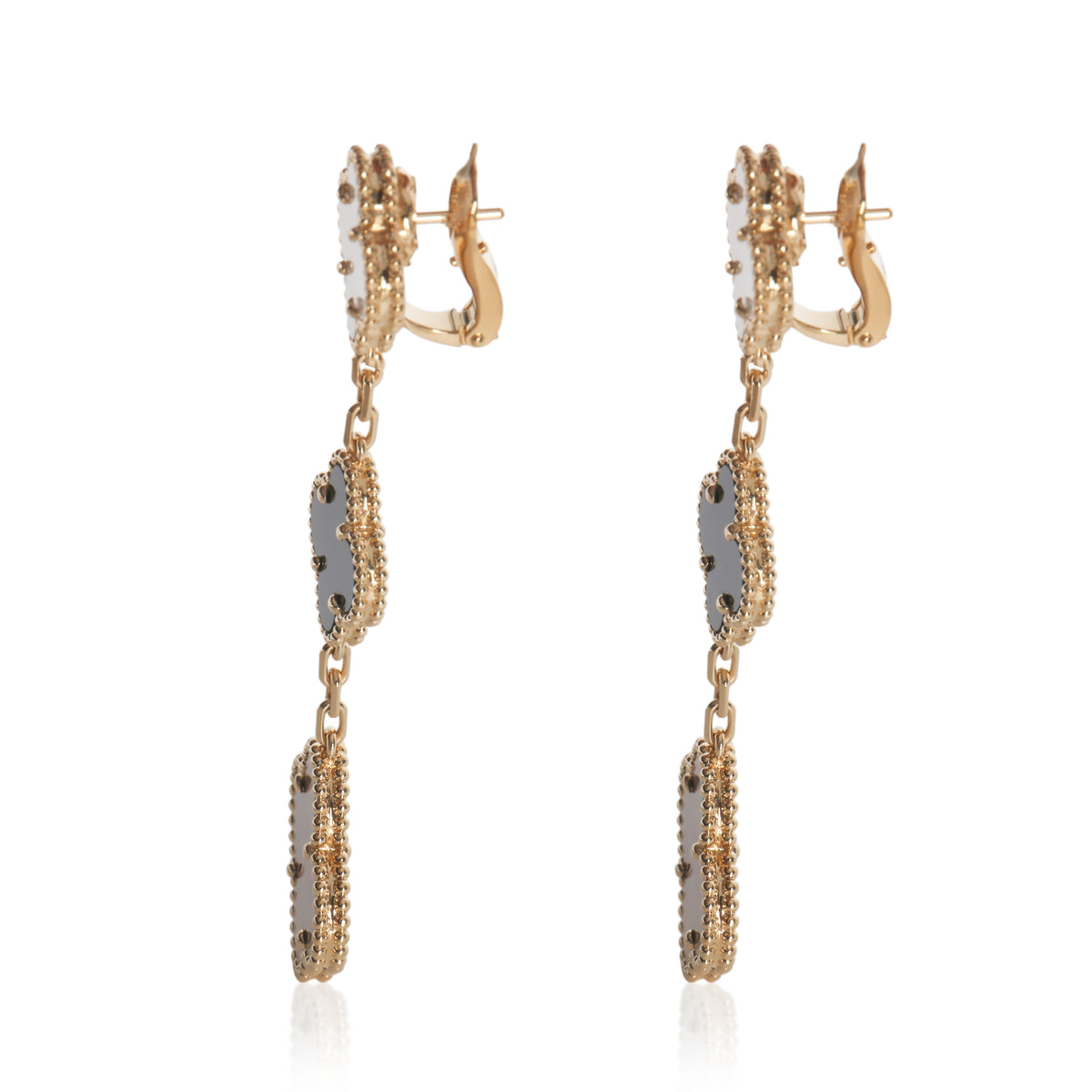 Van Cleef & Arpels Yellow Gold Mother Of Pearl and Onyx Magic Alhambra Earrings sv
