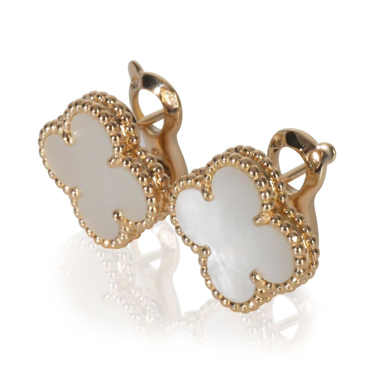 Yellow Gold Mother Of Pearl Vintage Alhambra Earrings