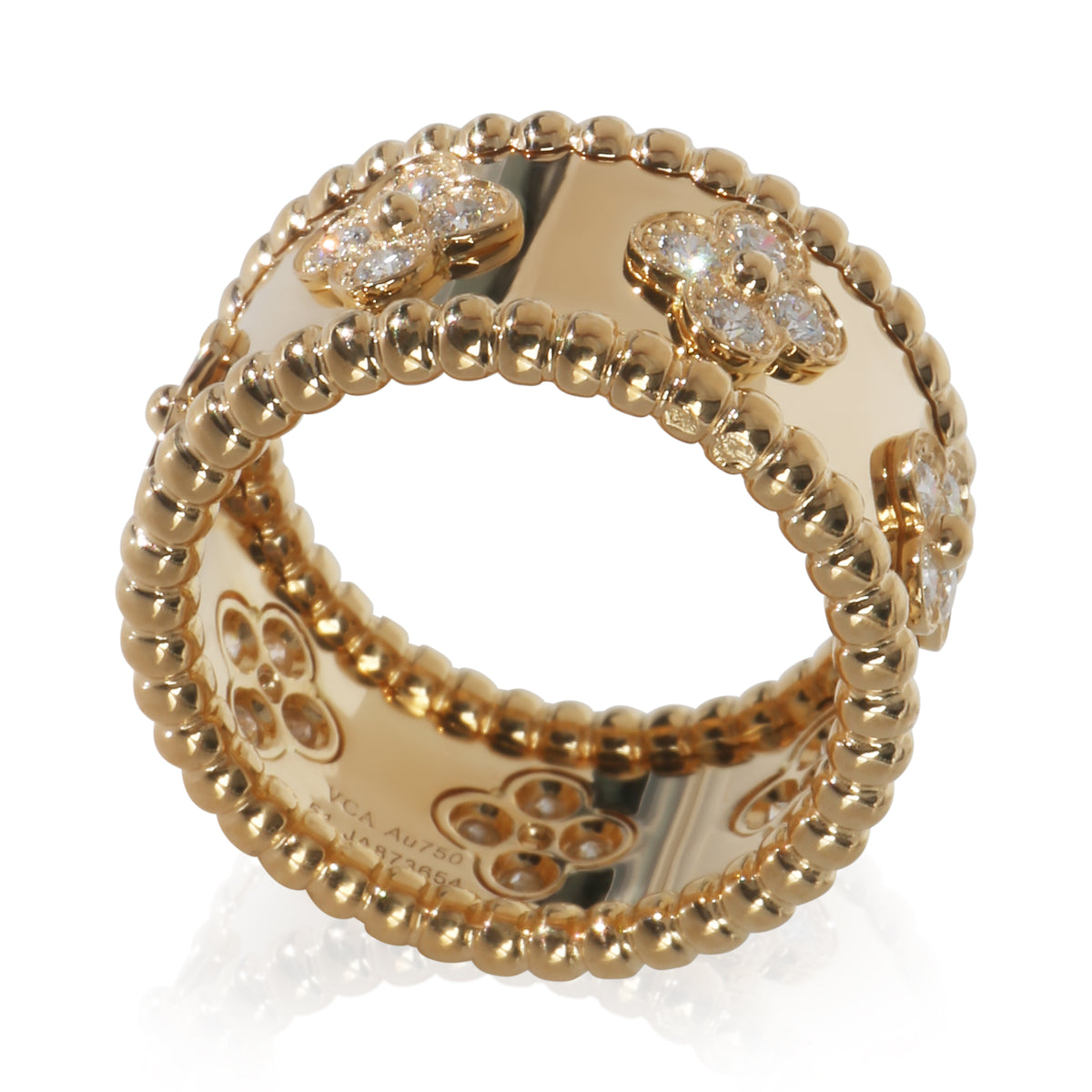 Van Cleef & Arpels Yellow Gold Diamond Perlee Clover Ring bv