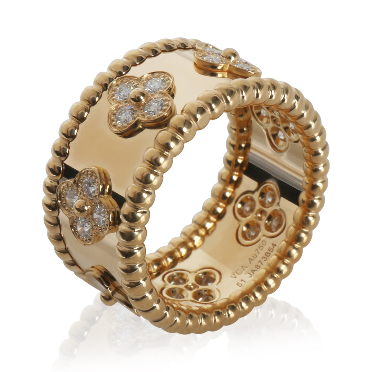 Van Cleef & Arpels Yellow Gold Diamond Perlee Clover Ring pv