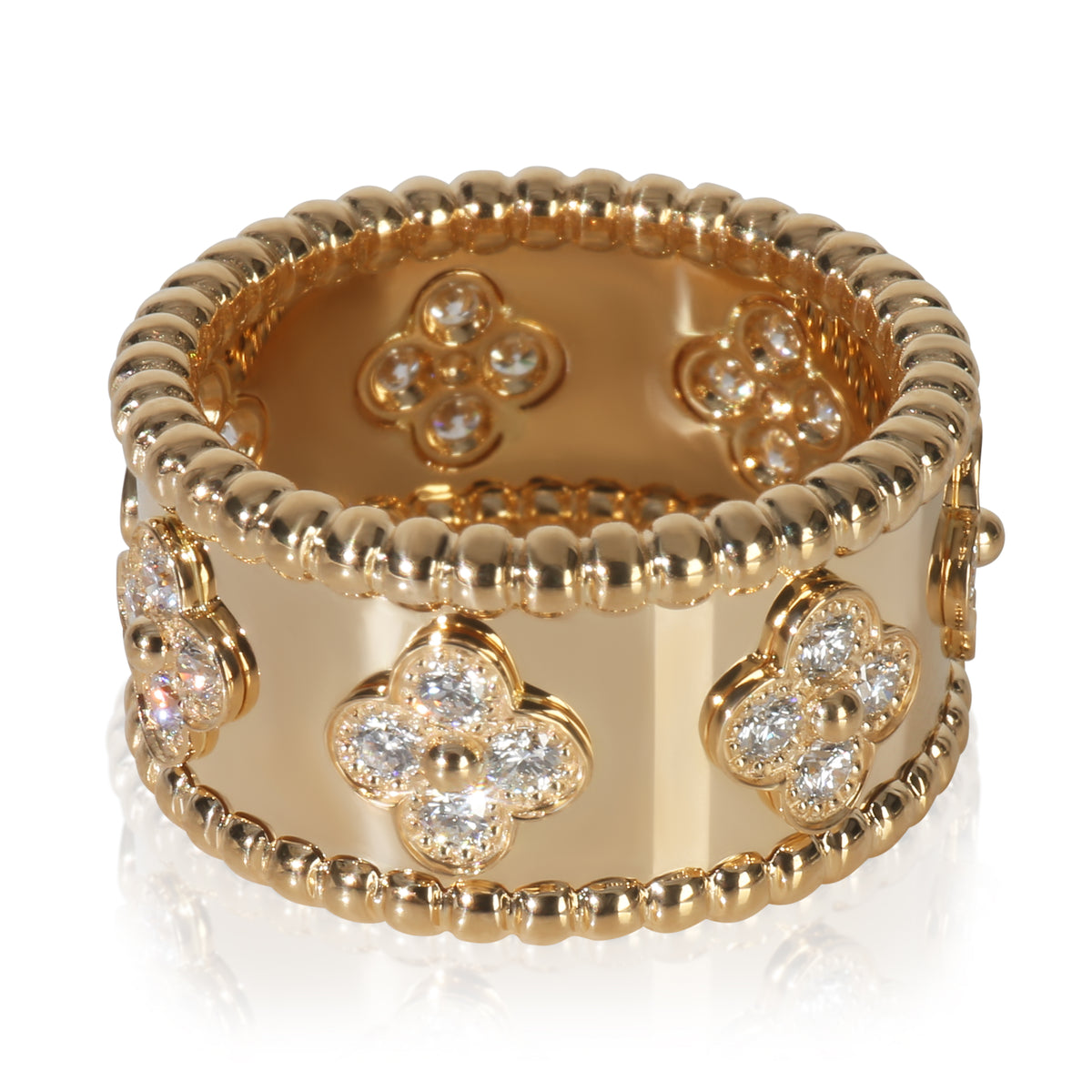Van Cleef & Arpels Yellow Gold Diamond Perlee Clover Ring sv