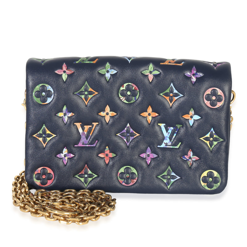 Navy Embossed Monogram Lambskin Garden Pochette Coussin