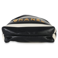 Chanel Black White Striped Shiny Calfskin Mini  22 Hobo Handbag box