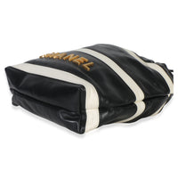 Chanel Black White Striped Shiny Calfskin Mini  22 Hobo Handbag clasp