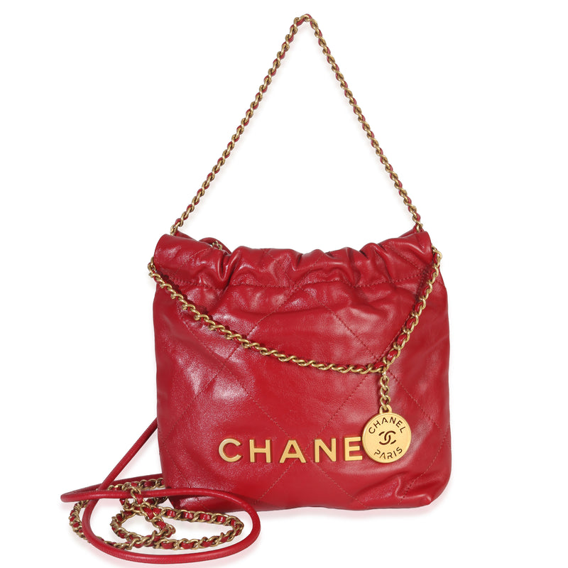 Red Quilted Calfskin Mini Chanel 22 Hobo