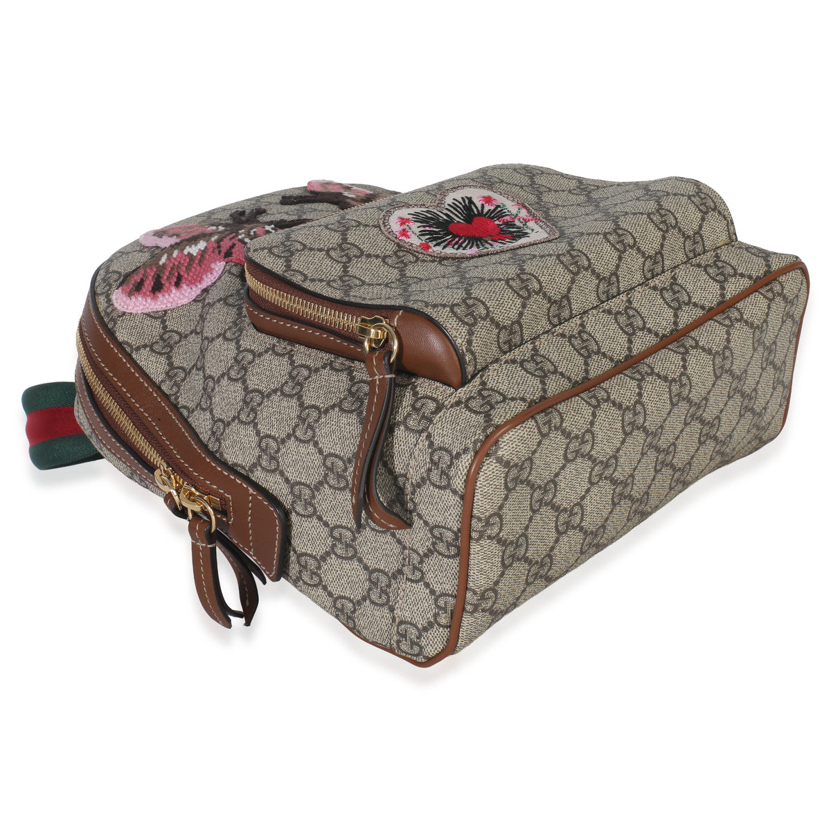 Gucci Beige GG Supreme Canvas Web Butterfly Embroidered Small Day Backpack Handbag clasp