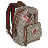Gucci Beige GG Supreme Canvas Web Butterfly Embroidered Small Day Backpack Handbag pv
