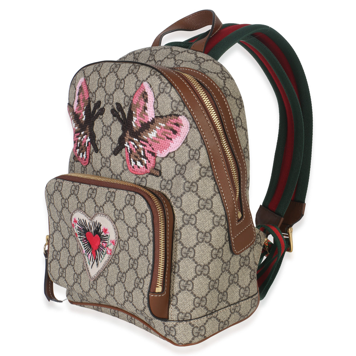 Gucci Beige GG Supreme Canvas Web Butterfly Embroidered Small Day Backpack Handbag sv
