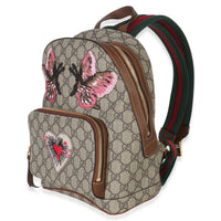 Gucci Beige GG Supreme Canvas Web Butterfly Embroidered Small Day Backpack Handbag sv
