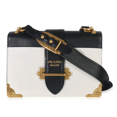 Prada White Black City Calf Saffiano Cahier Bag Handbag fv