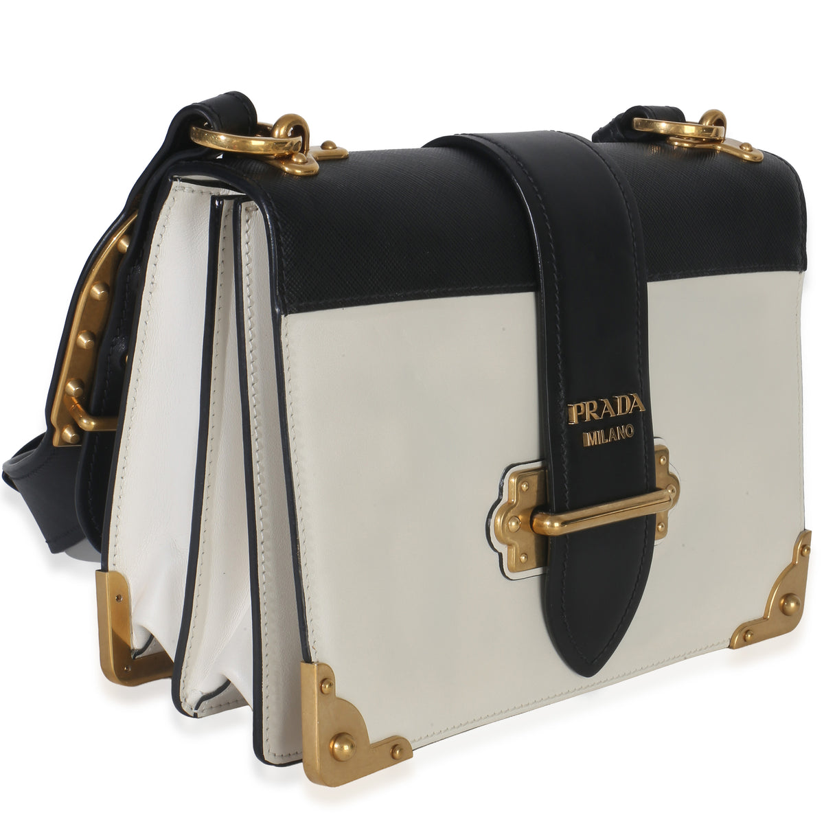 Prada White Black City Calf Saffiano Cahier Bag Handbag pv