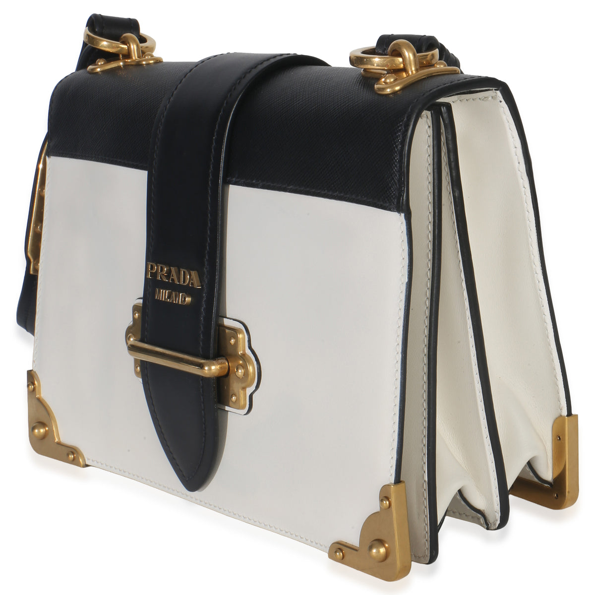 Prada White Black City Calf Saffiano Cahier Bag Handbag sv