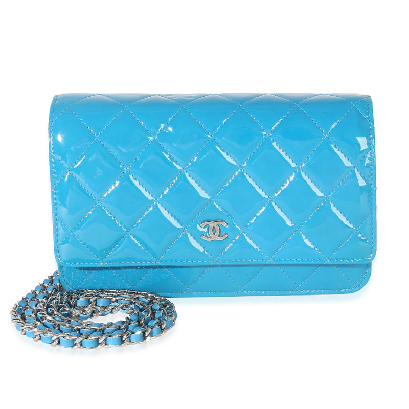 Blue Quilted Patent Classic Wallet On Chain