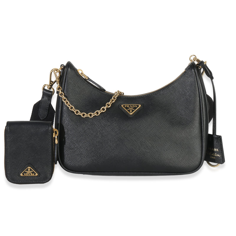 Black Saffiano Lux Re-Edition 2005 Shoulder Bag