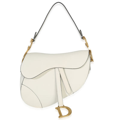 White Grained Calfskin Medium Saddle Bag