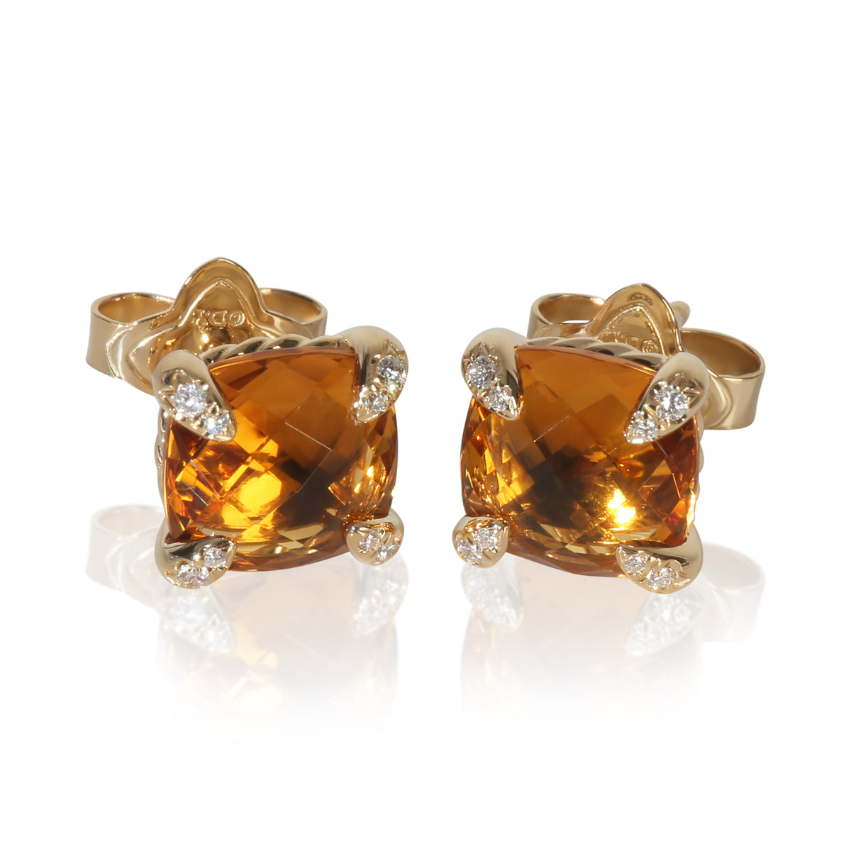 David Yurman Yellow Gold Citrine and Diamond Chatelaine Earrings fv