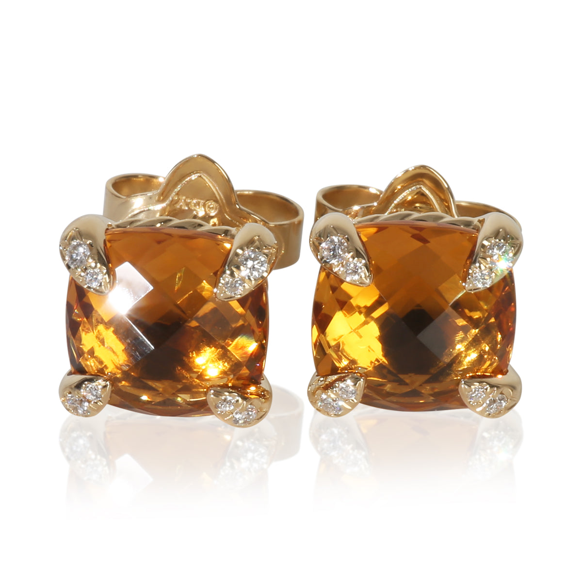 David Yurman Yellow Gold Citrine and Diamond Chatelaine Earrings sv