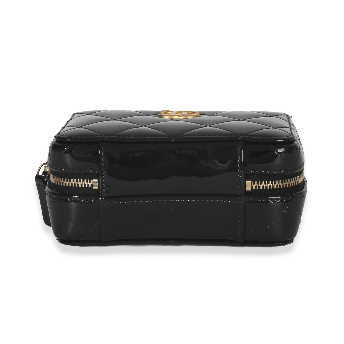 Chanel Black Quilted Patent Mini Vanity Chain Bag Handbag box
