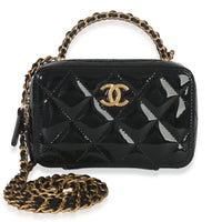Chanel Black Quilted Patent Mini Vanity Chain Bag Handbag id