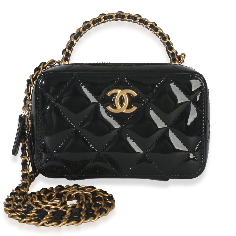 Black Quilted Patent Mini Vanity Chain Bag