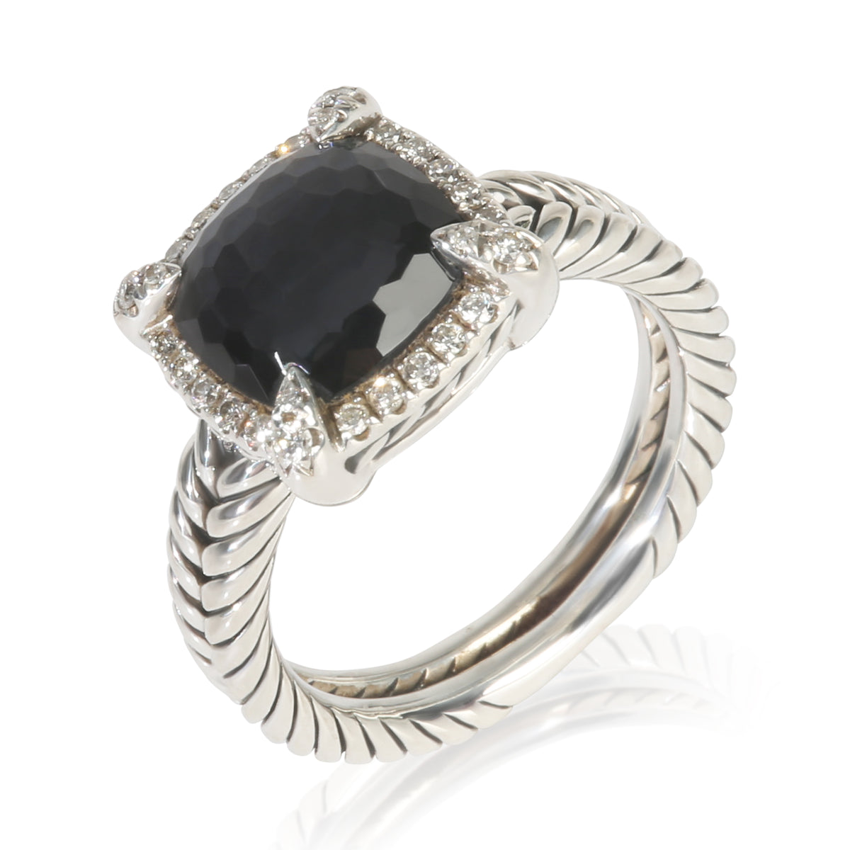 David Yurman Sterling Silver Diamond Black Orchid Chatelaine Ring bv