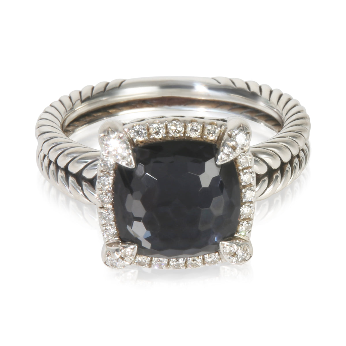 David Yurman Sterling Silver Diamond Black Orchid Chatelaine Ring fv