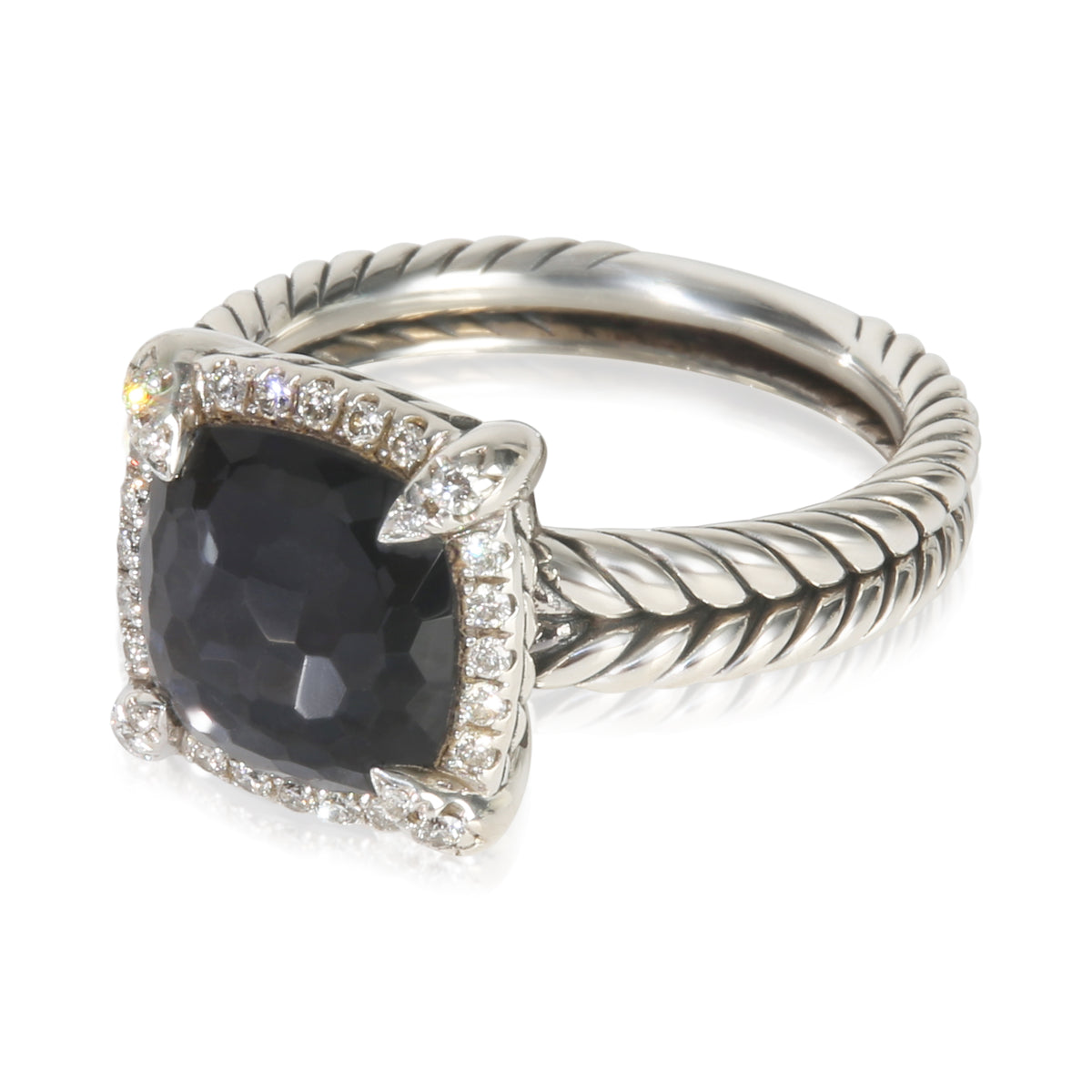David Yurman Sterling Silver Diamond Black Orchid Chatelaine Ring sv