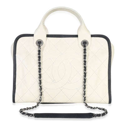 Ivory Quilted Caviar Large Deauville Bowling Bag