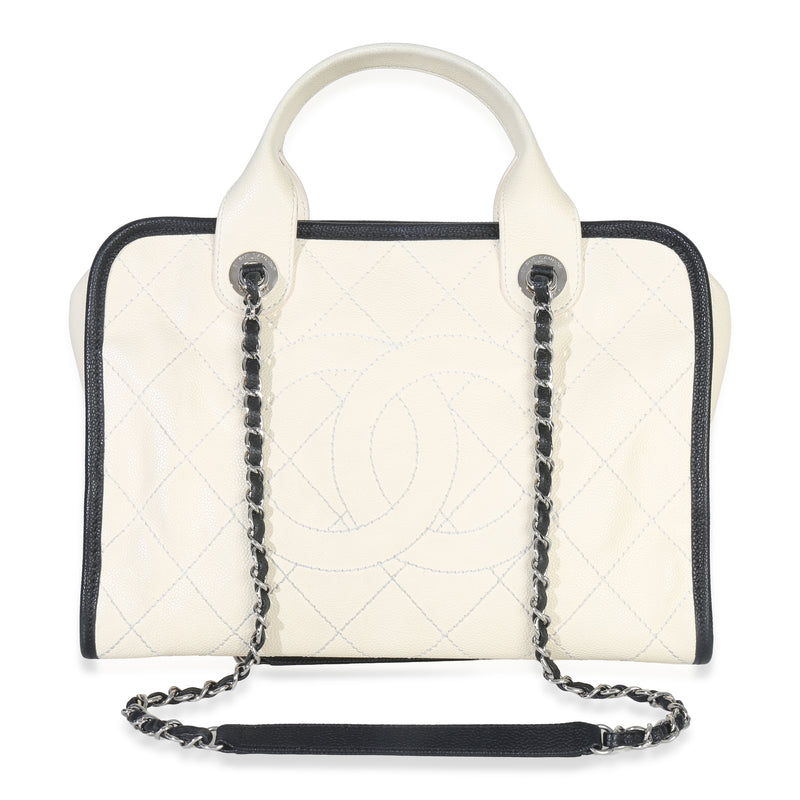 Ivory Quilted Caviar Large Deauville Bowling Bag
