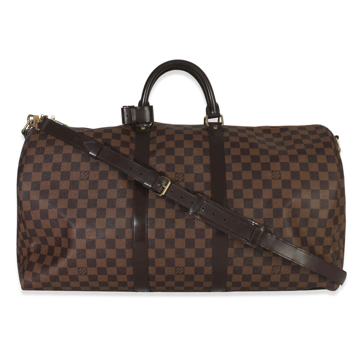 Louis Vuitton Damier Ebene Canvas Keepall Bandouliere 55 Handbag fv