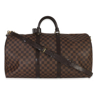 Louis Vuitton Damier Ebene Canvas Keepall Bandouliere 55 Handbag fv