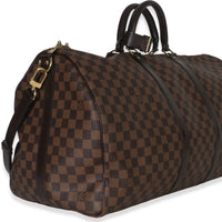 Louis Vuitton Damier Ebene Canvas Keepall Bandouliere 55 Handbag pv