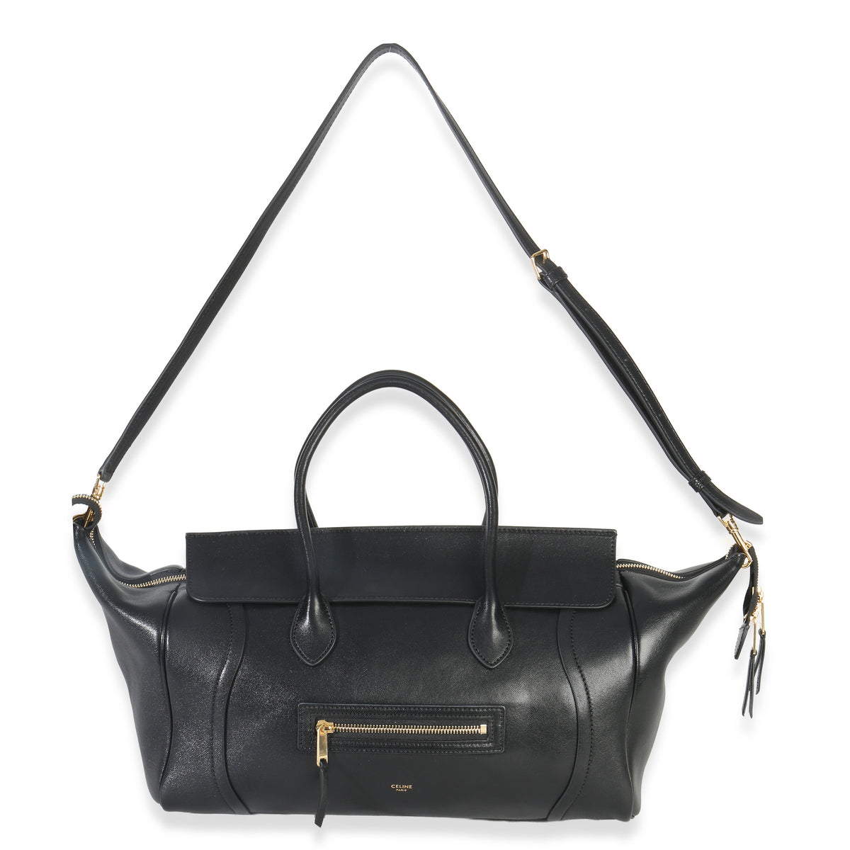 Celine Black Supple Shiny Lambskin Medium New Luggage Handbag av