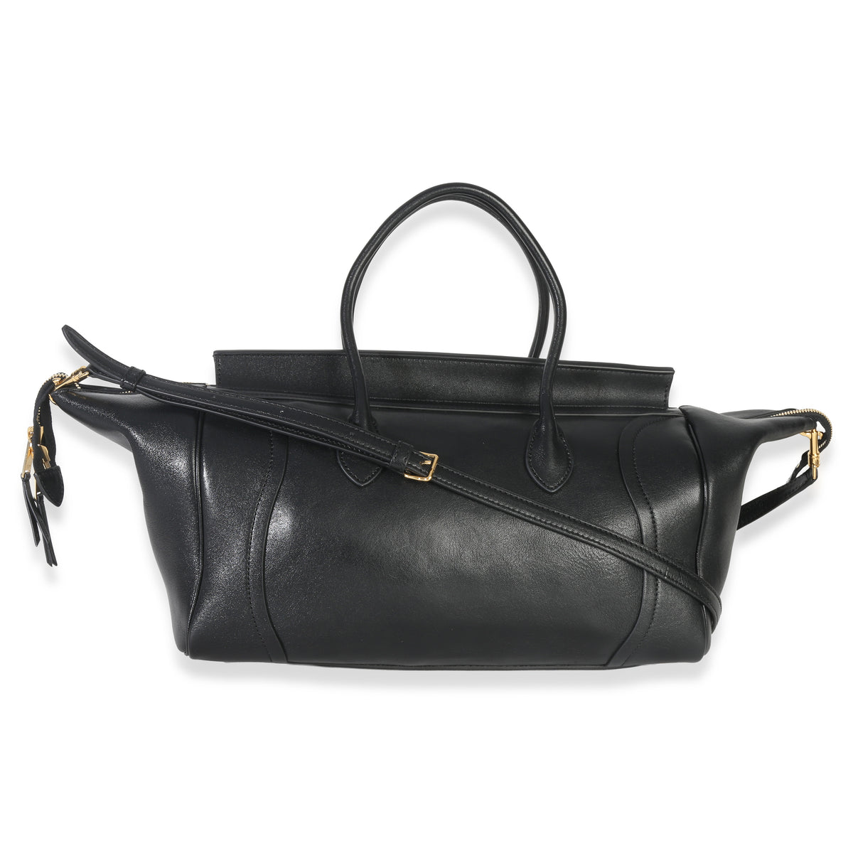Celine Black Supple Shiny Lambskin Medium New Luggage Handbag bv
