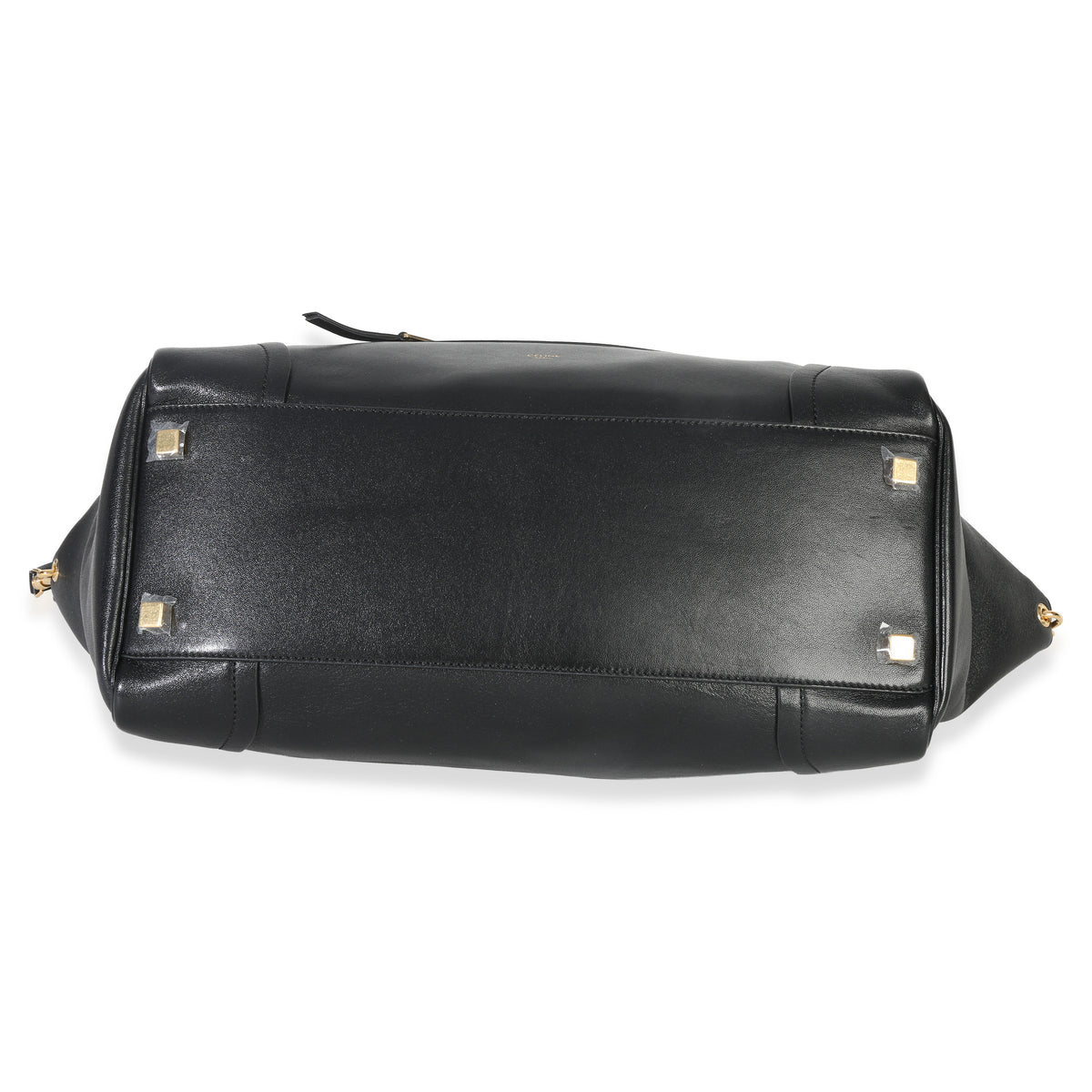 Celine Black Supple Shiny Lambskin Medium New Luggage Handbag stamp