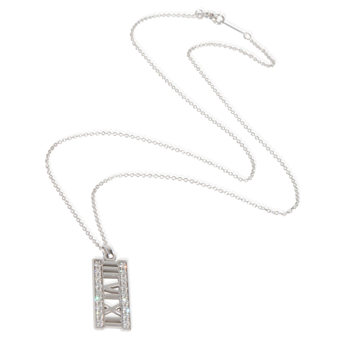 Tiffany & Co. White Gold Diamond Atlas Bar Pendant pv