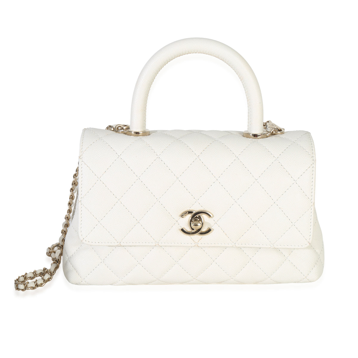 Chanel White Quilted Caviar Mini Coco Top Handle Bag Handbag id