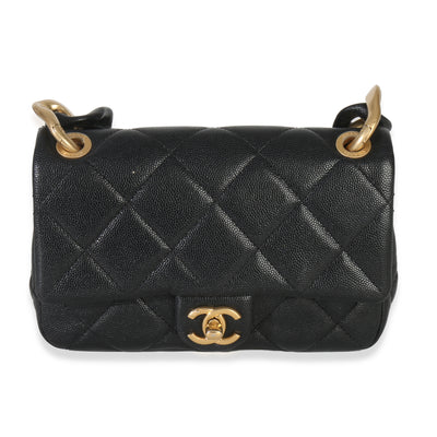 Black Quilted Caviar Funky Match Mini Flap Bag
