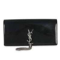 Black Brushed Leather Kate Tassel Clutch