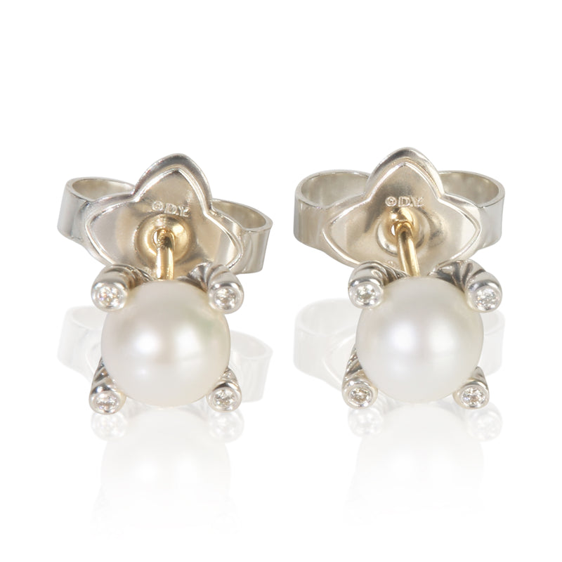 Sterling Silver Pearl and Diamond Earrings