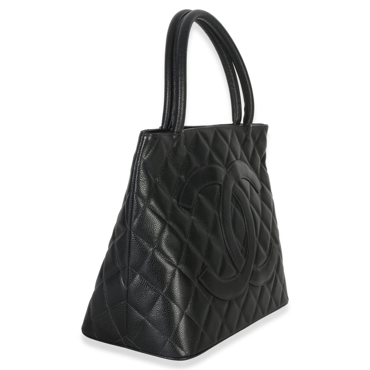 Chanel Vintage Black Quilted Caviar Medallion Tote Handbag pv