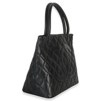 Chanel Vintage Black Quilted Caviar Medallion Tote Handbag pv
