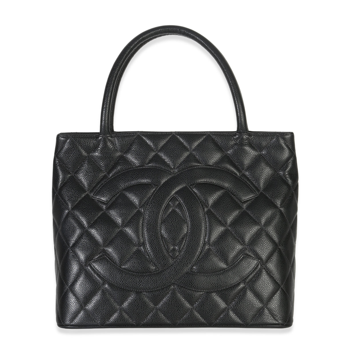 Vintage Black Quilted Caviar Medallion Tote